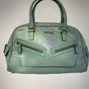 GUCCI HAND BAG LEATHER BABY BLUE MINI LOGO 002- 1115 .